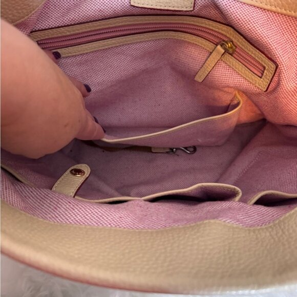 Dooney & Bourke Bone Pebble Leather Logo Lock Large Shoulder Purse Handbag - Picture 10 of 13